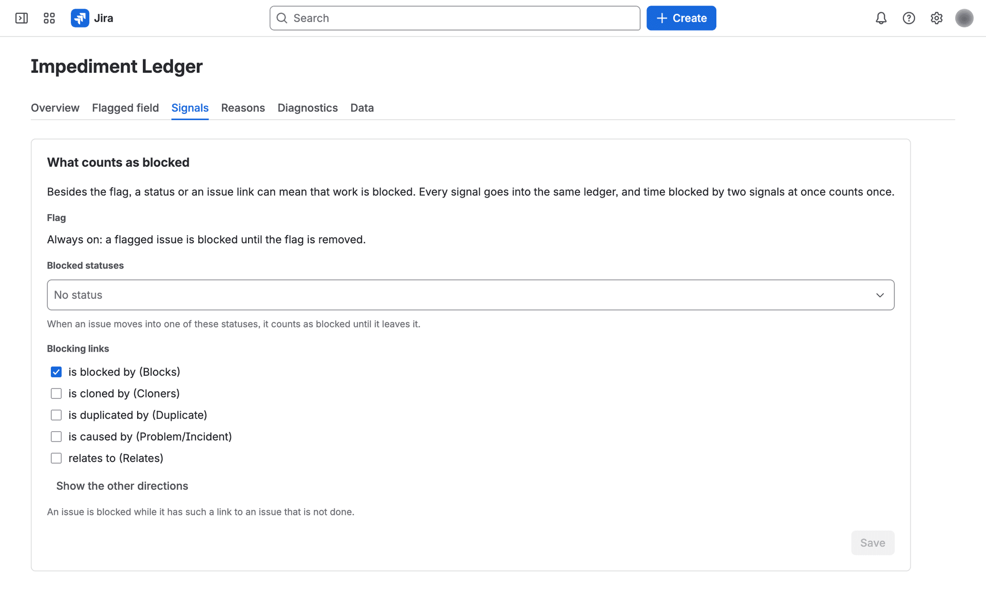 Der Tab „Signale“ in den Admin-Einstellungen der App: die Markierung, die blockierten Status und die blockierenden Verknüpfungsrichtungen